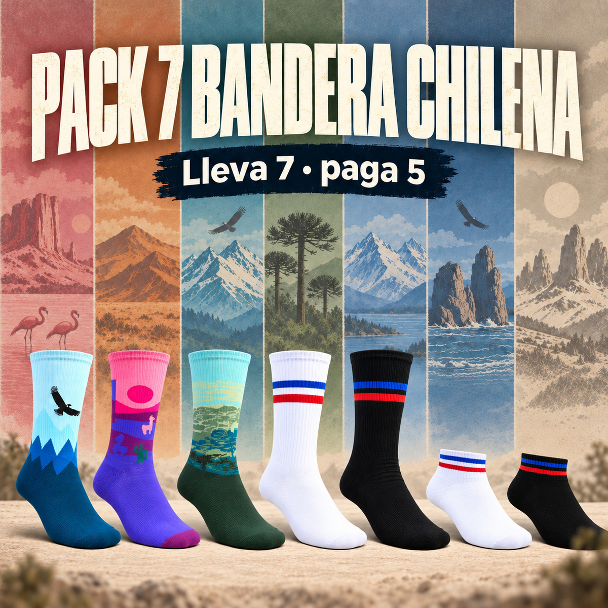 Pack 7 Bandera Chilena